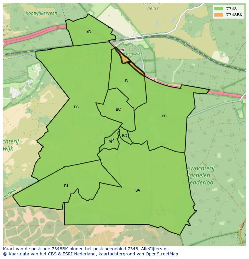 Afbeelding van het postcodegebied 7348 BK op de kaart.