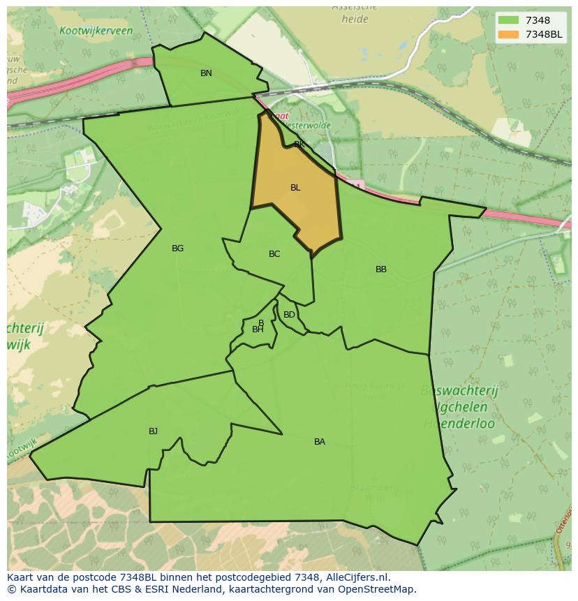 Afbeelding van het postcodegebied 7348 BL op de kaart.
