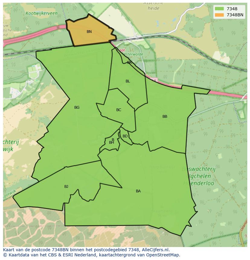 Afbeelding van het postcodegebied 7348 BN op de kaart.