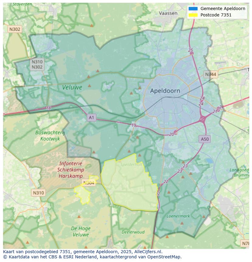 Afbeelding van het postcodegebied 7351 op de kaart.