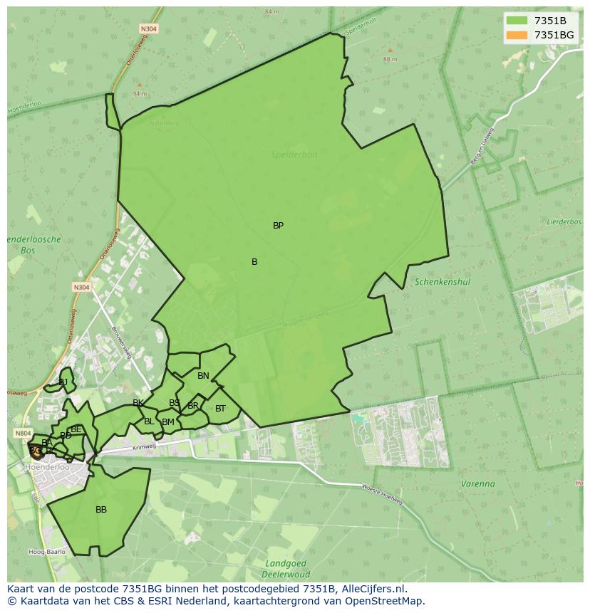 Afbeelding van het postcodegebied 7351 BG op de kaart.