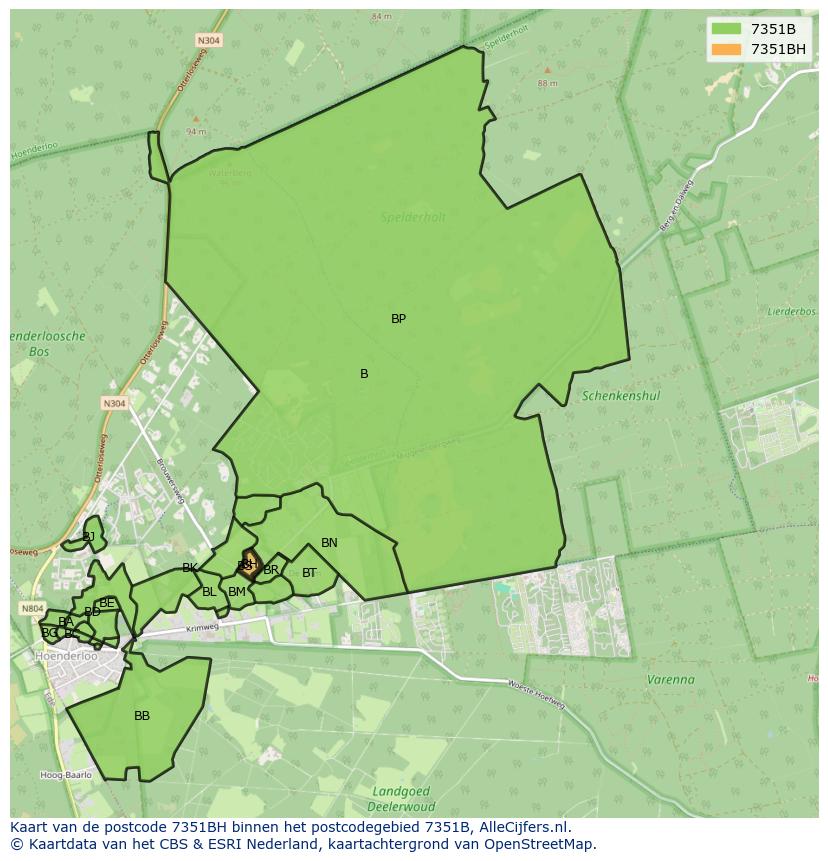 Afbeelding van het postcodegebied 7351 BH op de kaart.