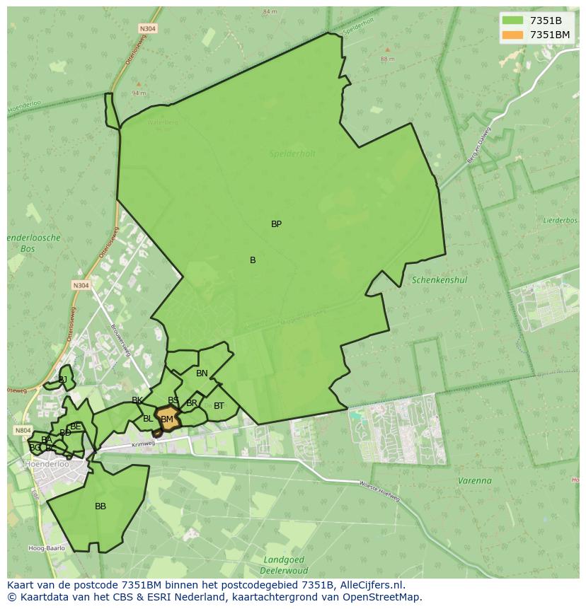 Afbeelding van het postcodegebied 7351 BM op de kaart.