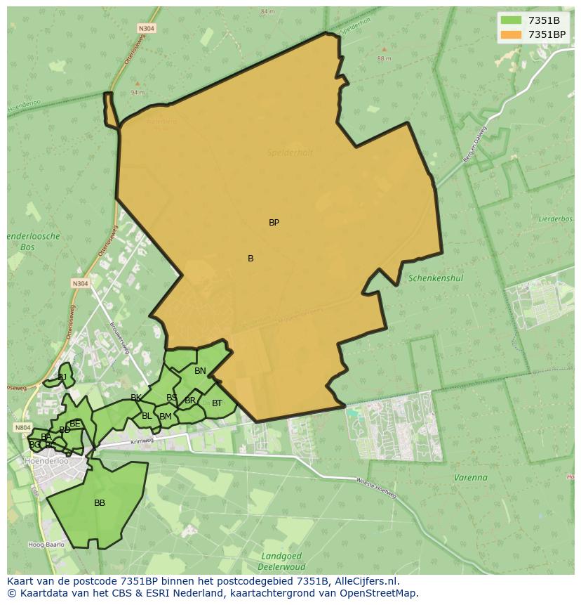 Afbeelding van het postcodegebied 7351 BP op de kaart.