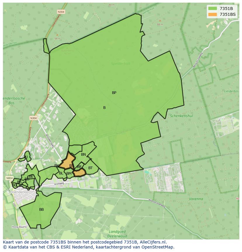 Afbeelding van het postcodegebied 7351 BS op de kaart.