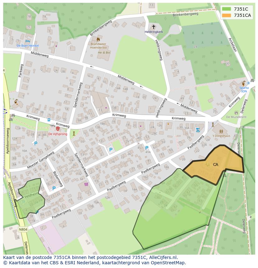Afbeelding van het postcodegebied 7351 CA op de kaart.