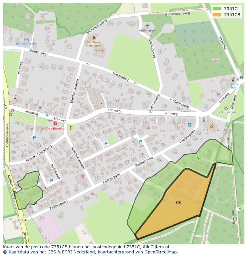 Afbeelding van het postcodegebied 7351 CB op de kaart.