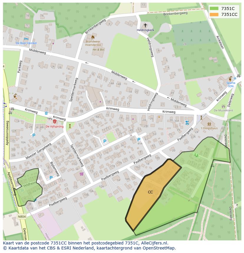 Afbeelding van het postcodegebied 7351 CC op de kaart.