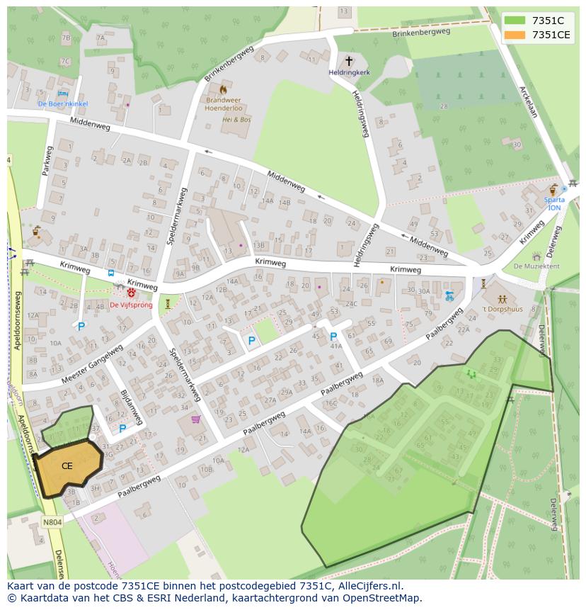 Afbeelding van het postcodegebied 7351 CE op de kaart.