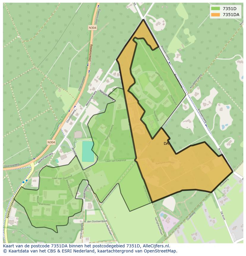 Afbeelding van het postcodegebied 7351 DA op de kaart.