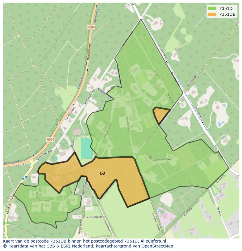 Afbeelding van het postcodegebied 7351 DB op de kaart.