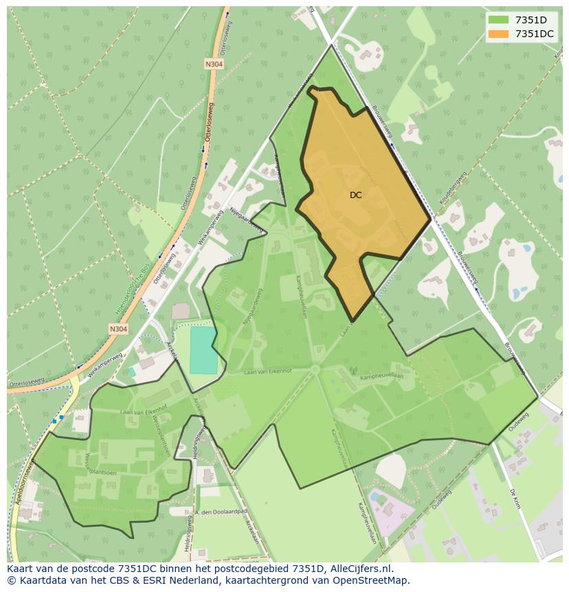 Afbeelding van het postcodegebied 7351 DC op de kaart.