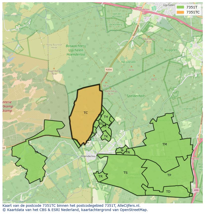 Afbeelding van het postcodegebied 7351 TC op de kaart.
