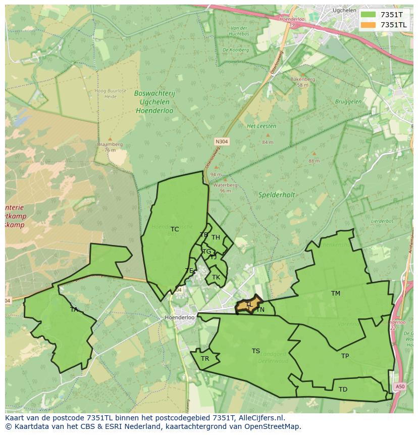 Afbeelding van het postcodegebied 7351 TL op de kaart.