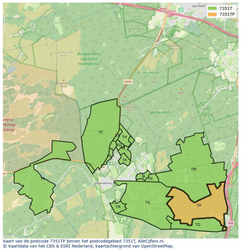 Afbeelding van het postcodegebied 7351 TP op de kaart.