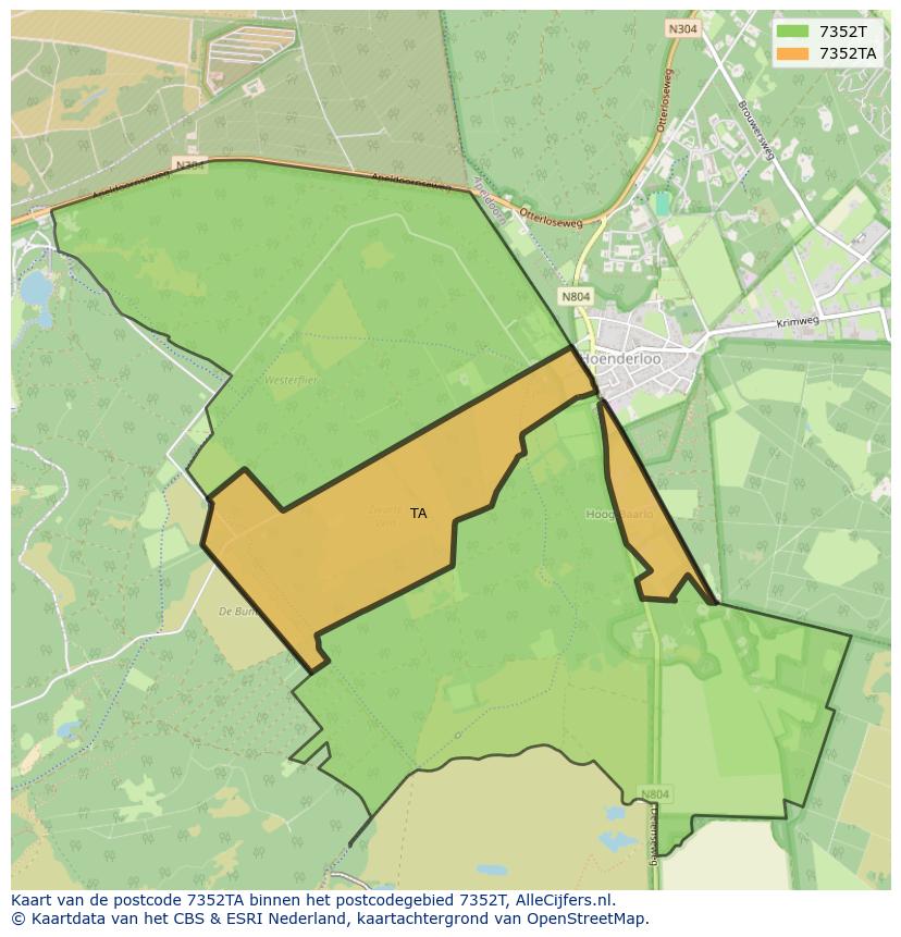 Afbeelding van het postcodegebied 7352 TA op de kaart.