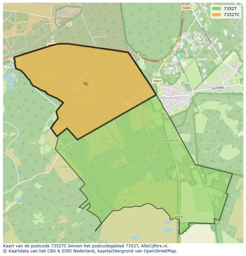 Afbeelding van het postcodegebied 7352 TC op de kaart.