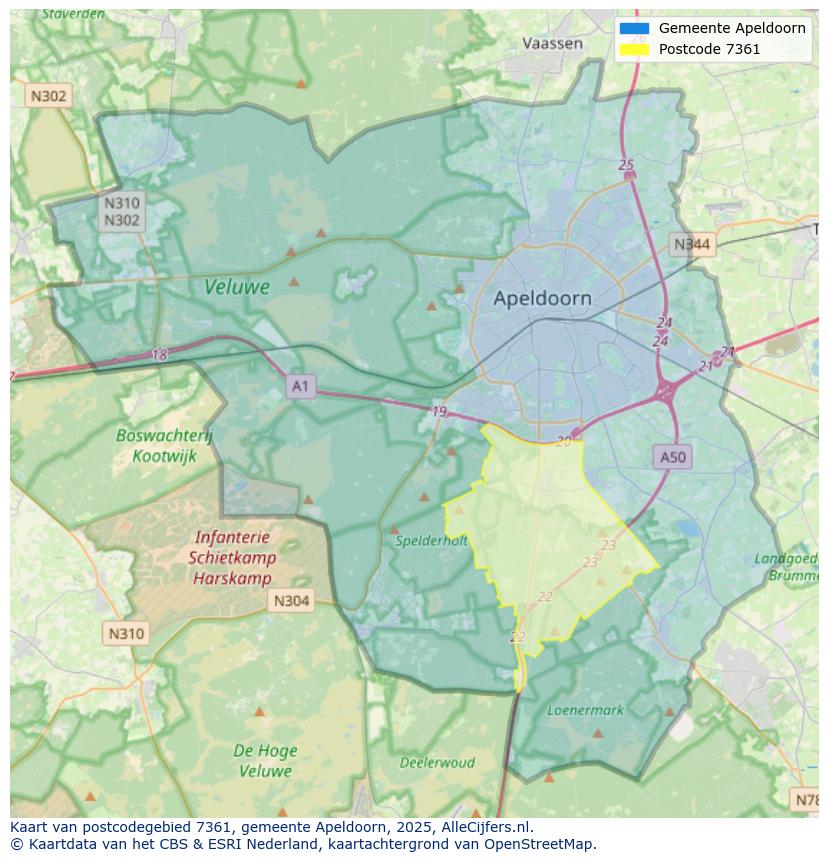 Afbeelding van het postcodegebied 7361 op de kaart.