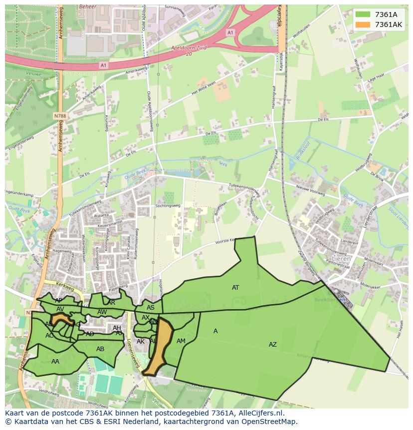 Afbeelding van het postcodegebied 7361 AK op de kaart.