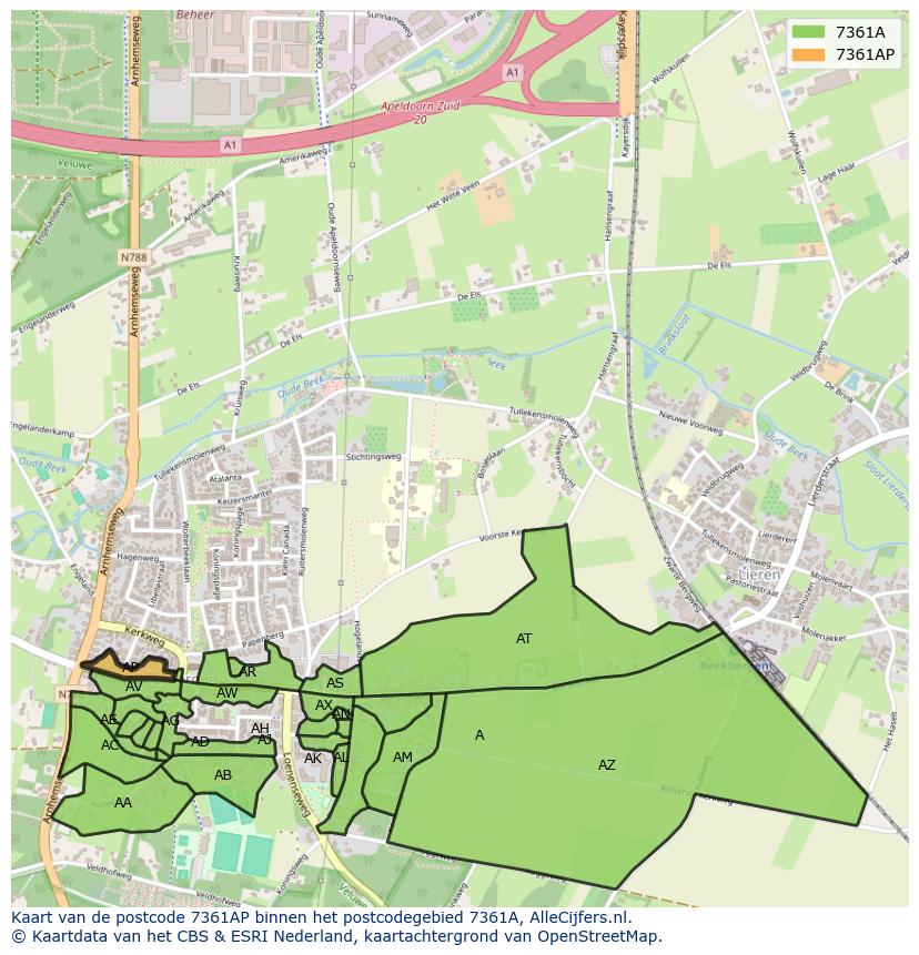 Afbeelding van het postcodegebied 7361 AP op de kaart.
