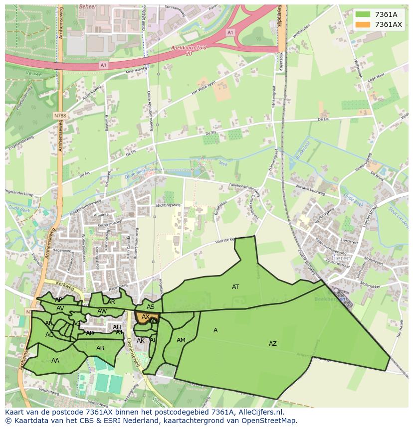 Afbeelding van het postcodegebied 7361 AX op de kaart.