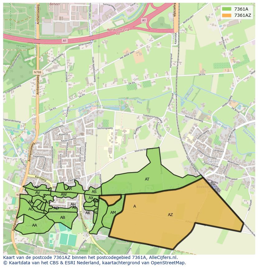 Afbeelding van het postcodegebied 7361 AZ op de kaart.