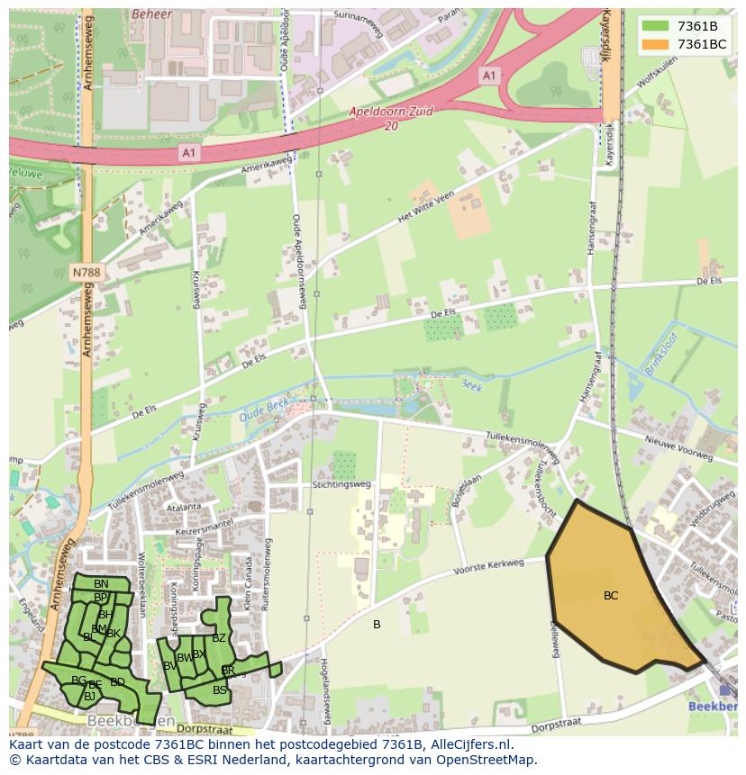 Afbeelding van het postcodegebied 7361 BC op de kaart.