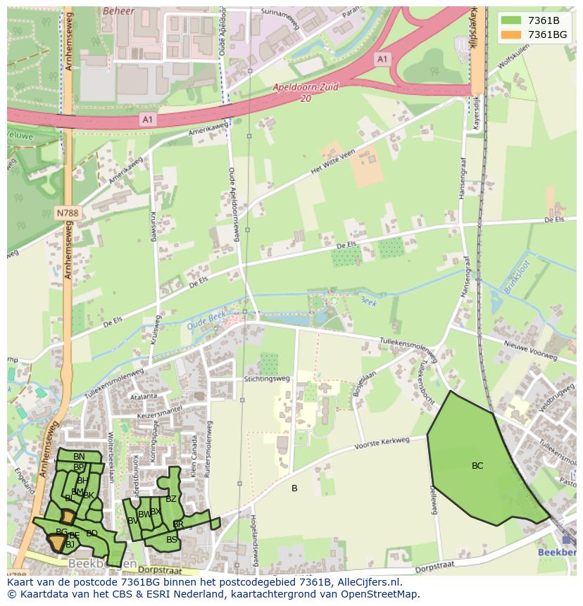 Afbeelding van het postcodegebied 7361 BG op de kaart.