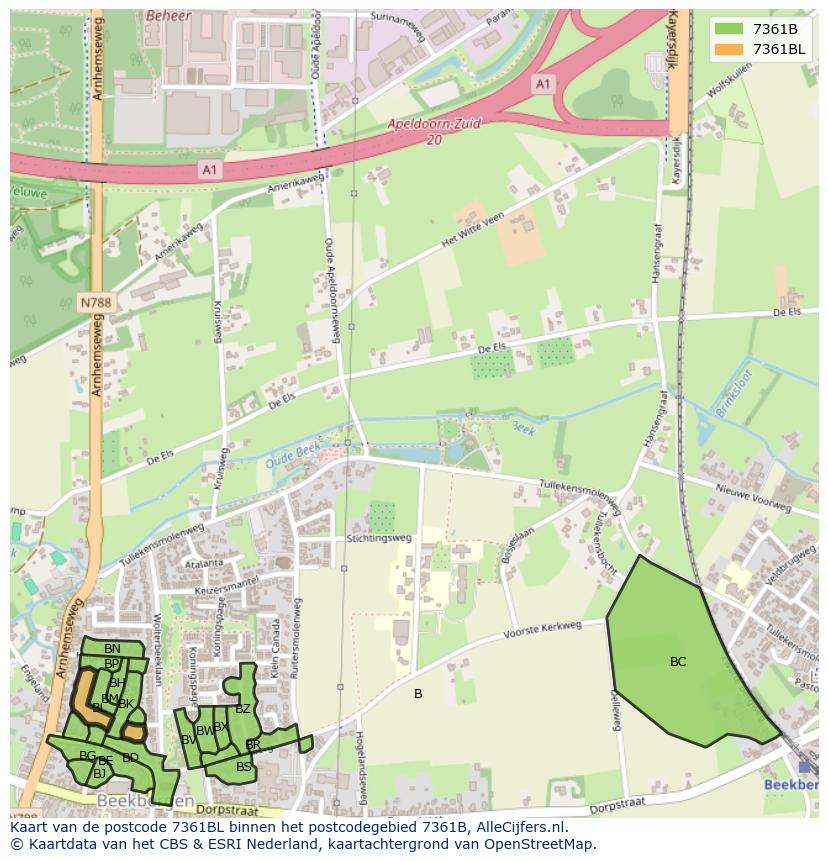 Afbeelding van het postcodegebied 7361 BL op de kaart.