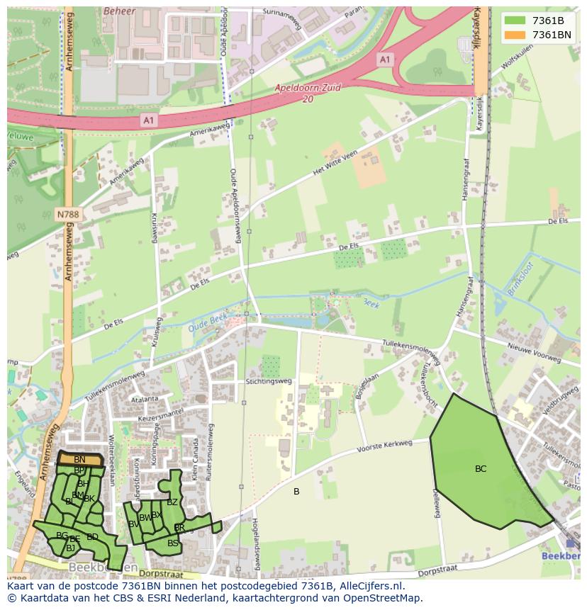 Afbeelding van het postcodegebied 7361 BN op de kaart.