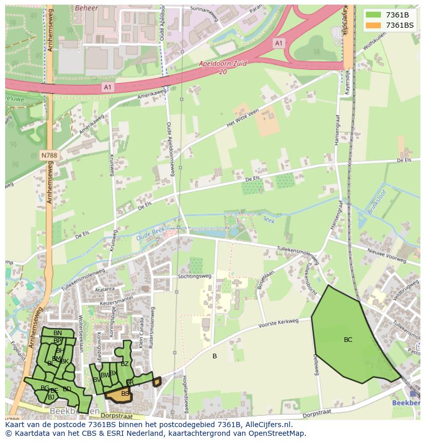 Afbeelding van het postcodegebied 7361 BS op de kaart.