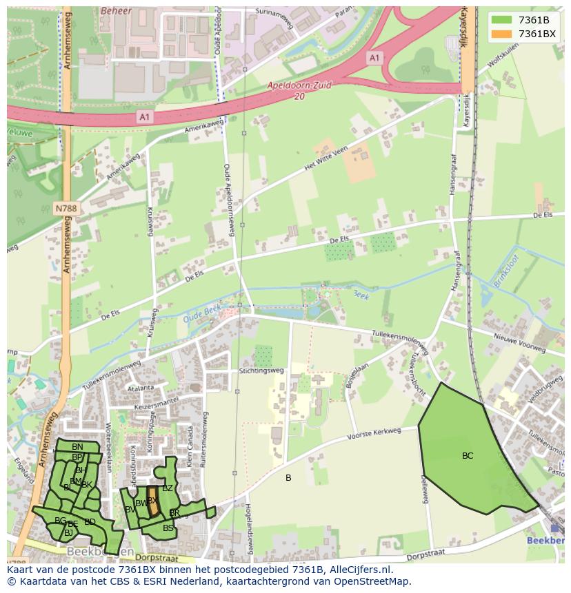 Afbeelding van het postcodegebied 7361 BX op de kaart.