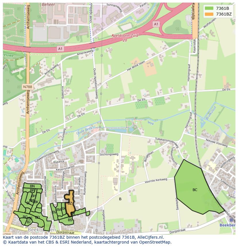 Afbeelding van het postcodegebied 7361 BZ op de kaart.