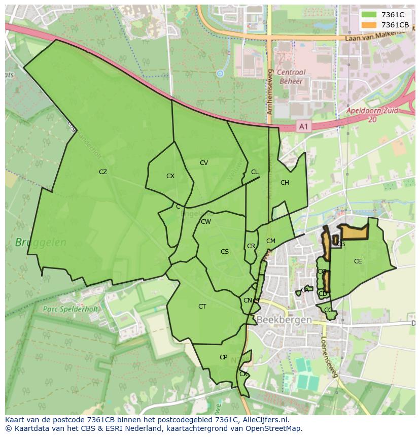 Afbeelding van het postcodegebied 7361 CB op de kaart.