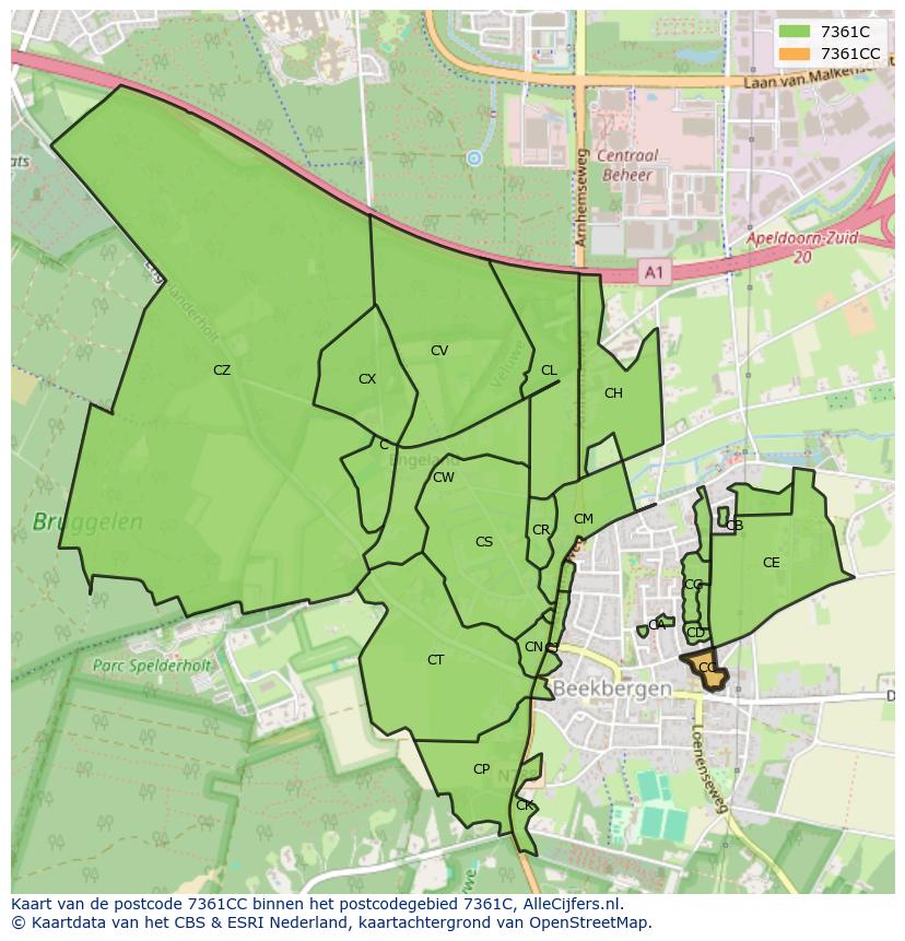 Afbeelding van het postcodegebied 7361 CC op de kaart.