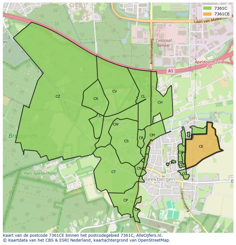 Afbeelding van het postcodegebied 7361 CE op de kaart.