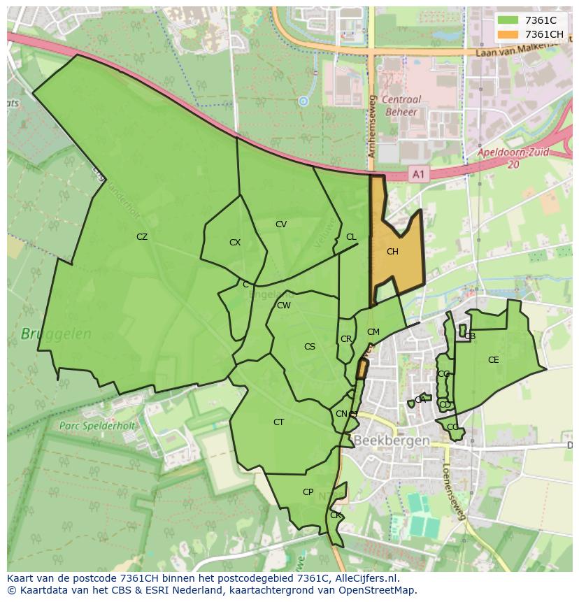 Afbeelding van het postcodegebied 7361 CH op de kaart.