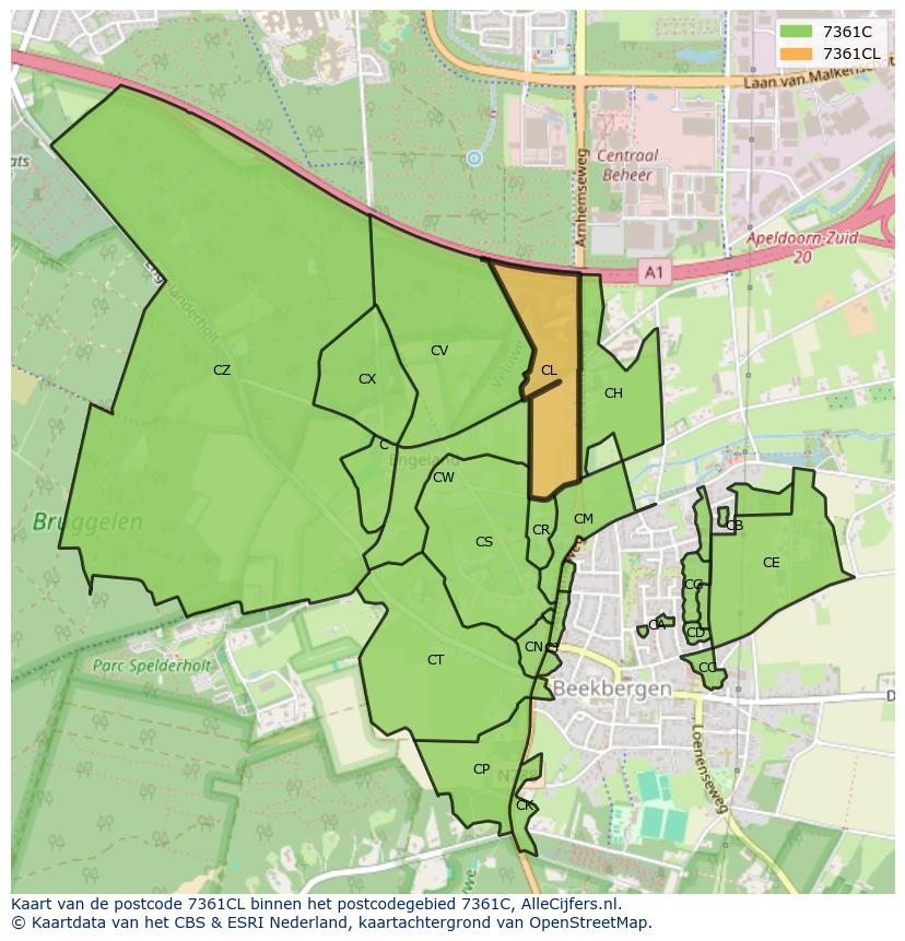 Afbeelding van het postcodegebied 7361 CL op de kaart.