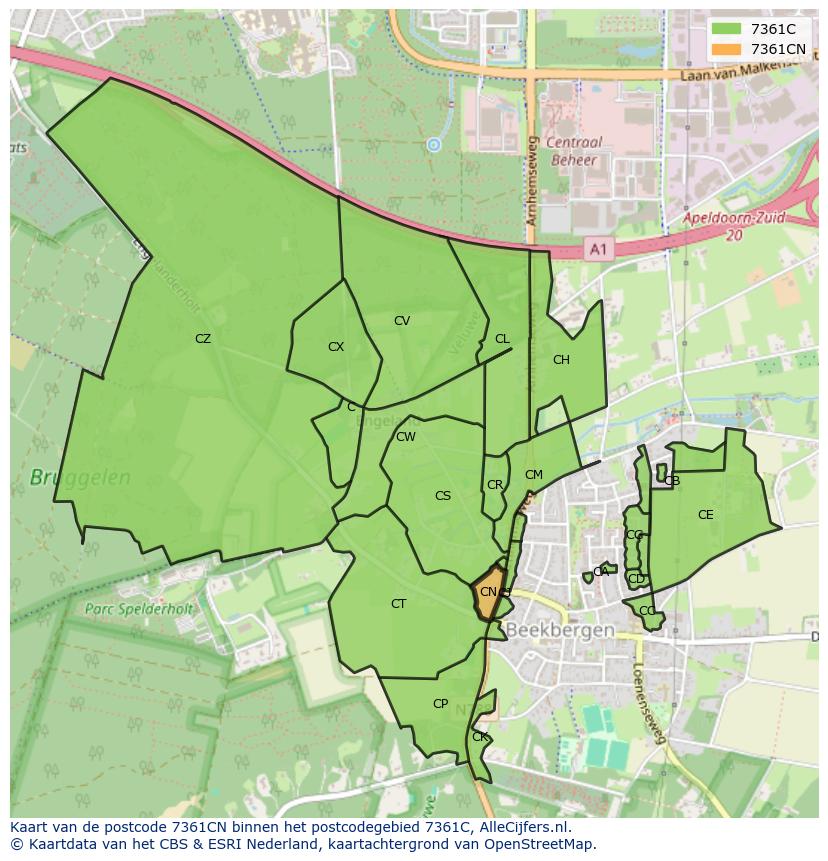 Afbeelding van het postcodegebied 7361 CN op de kaart.