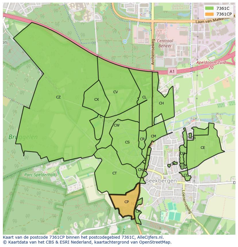 Afbeelding van het postcodegebied 7361 CP op de kaart.