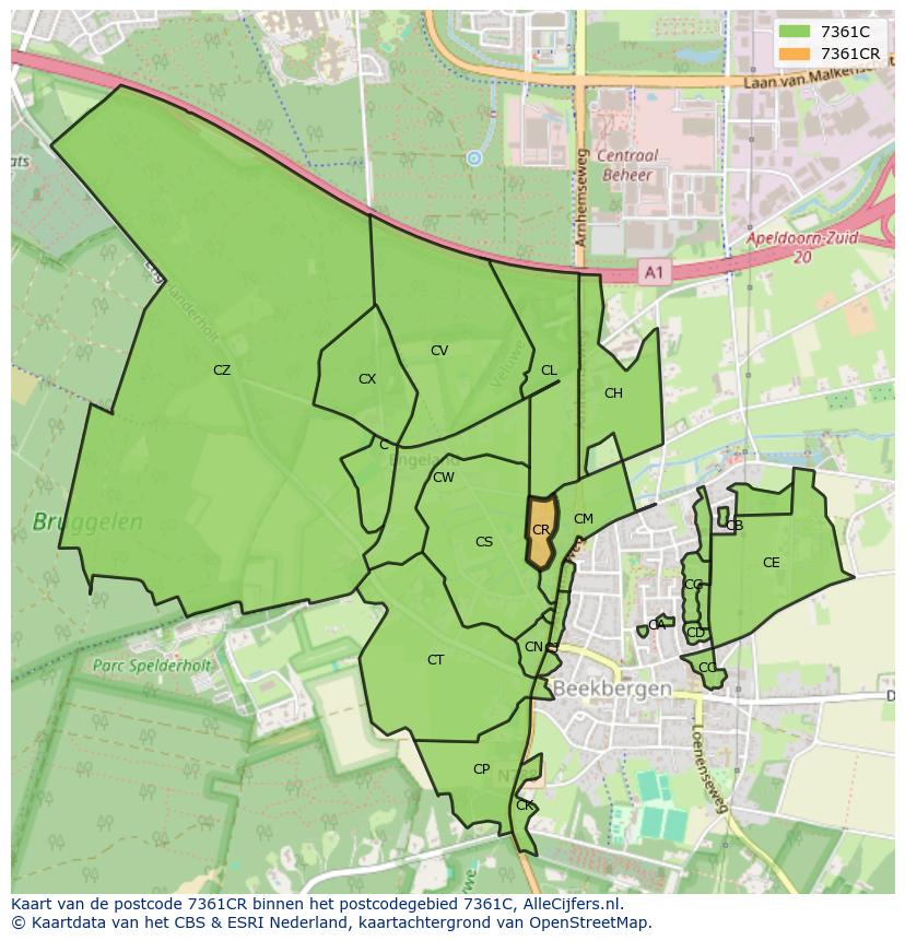 Afbeelding van het postcodegebied 7361 CR op de kaart.