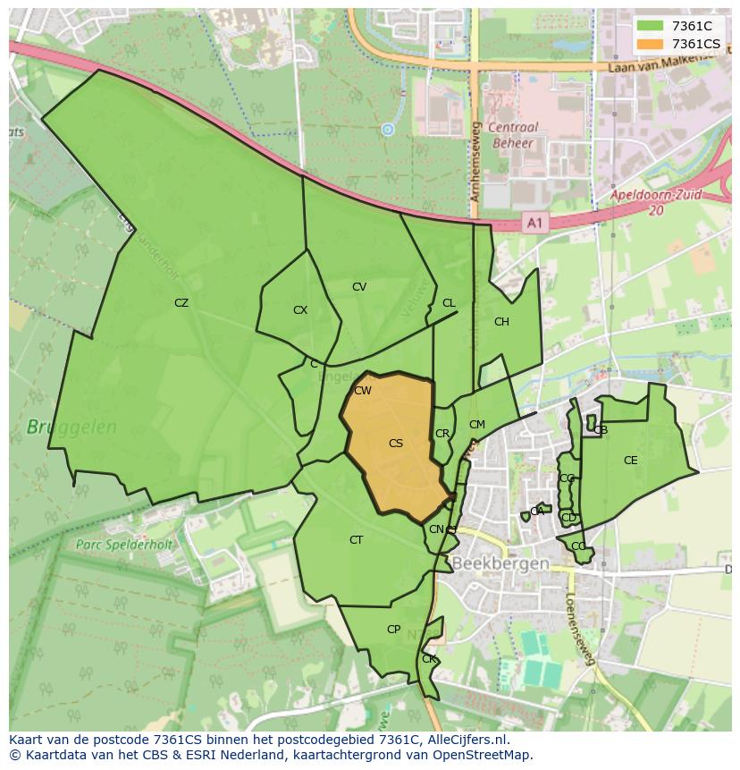 Afbeelding van het postcodegebied 7361 CS op de kaart.