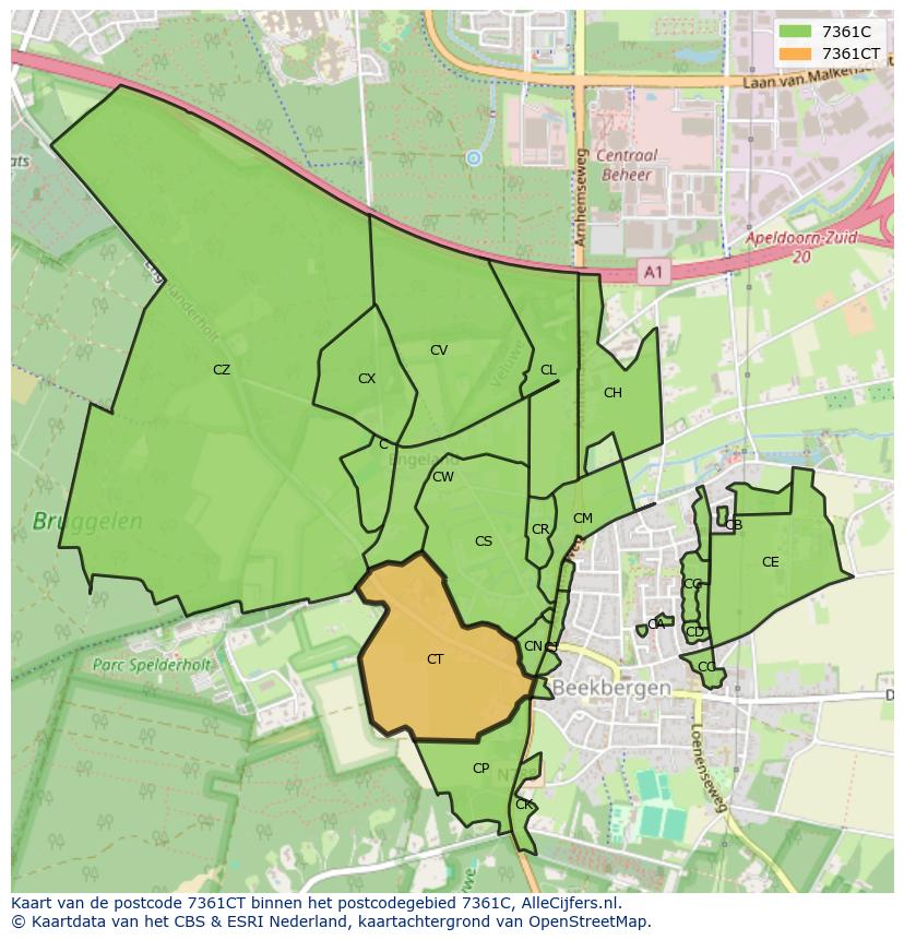 Afbeelding van het postcodegebied 7361 CT op de kaart.