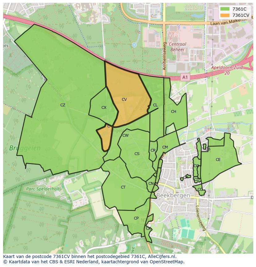Afbeelding van het postcodegebied 7361 CV op de kaart.