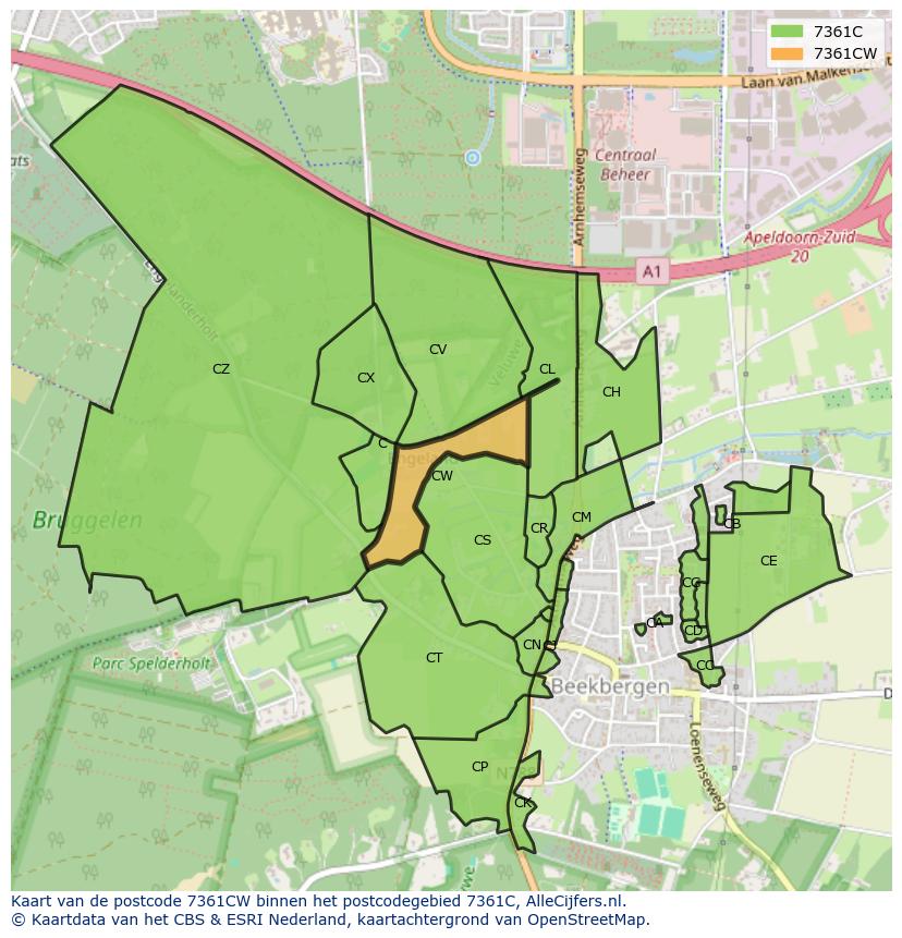 Afbeelding van het postcodegebied 7361 CW op de kaart.