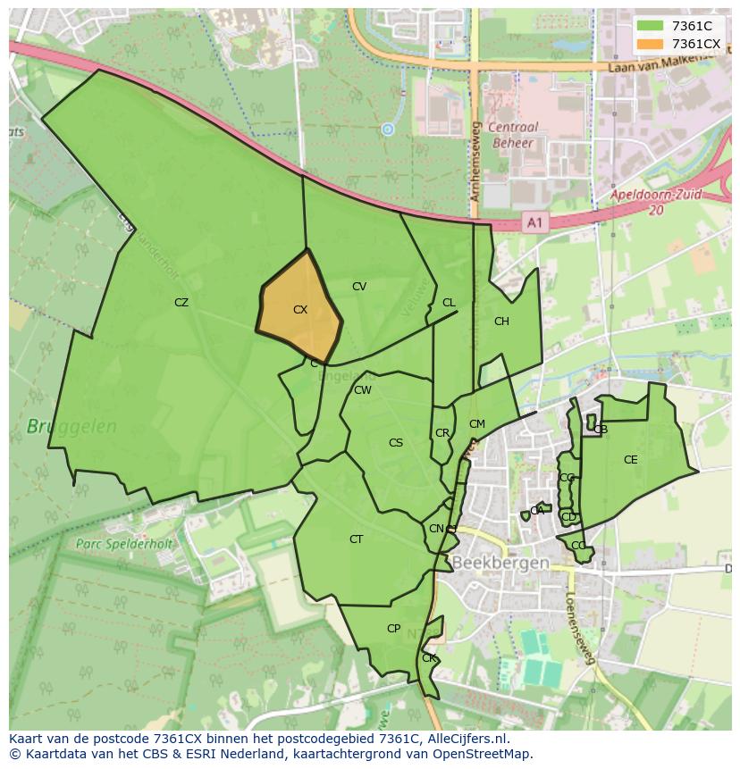 Afbeelding van het postcodegebied 7361 CX op de kaart.