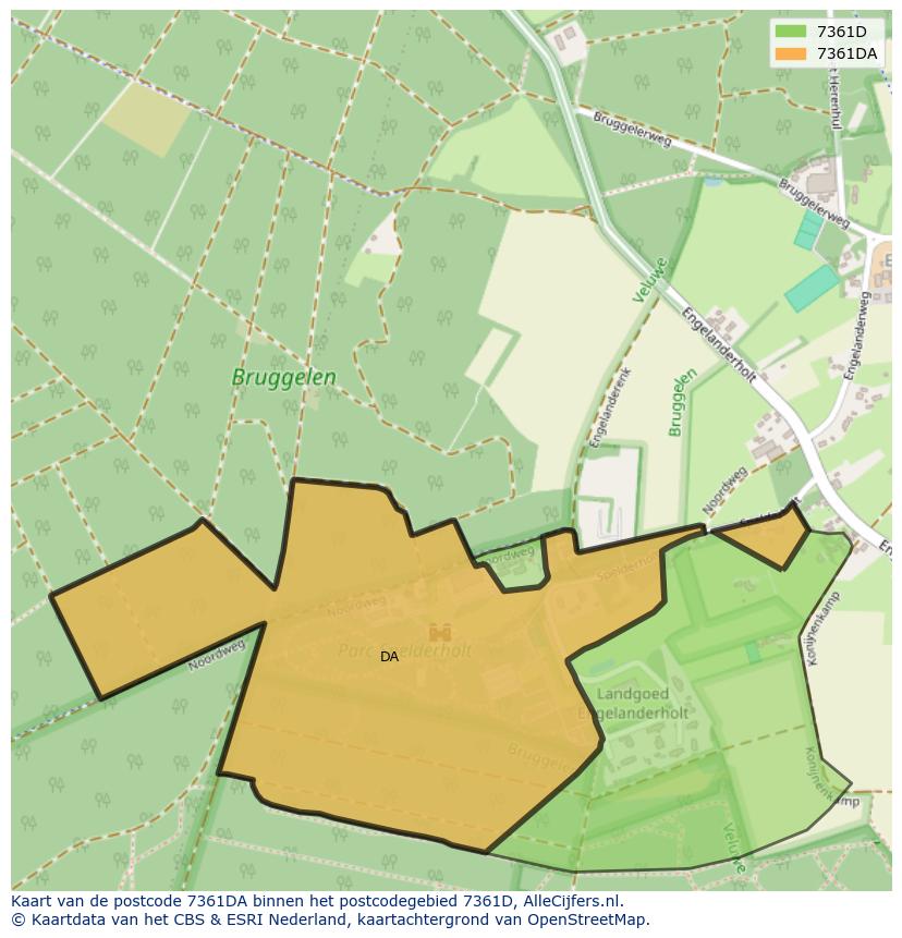 Afbeelding van het postcodegebied 7361 DA op de kaart.