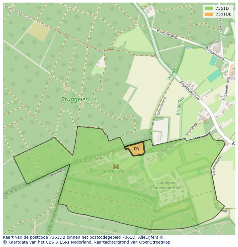 Afbeelding van het postcodegebied 7361 DB op de kaart.
