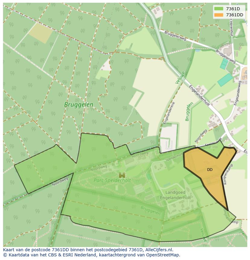 Afbeelding van het postcodegebied 7361 DD op de kaart.