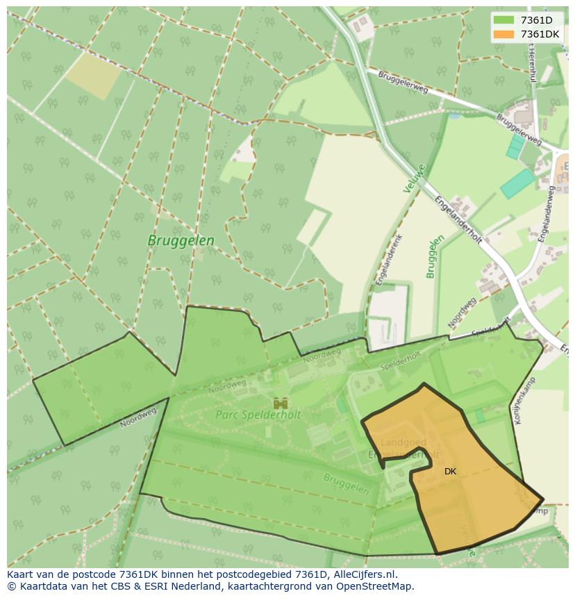 Afbeelding van het postcodegebied 7361 DK op de kaart.